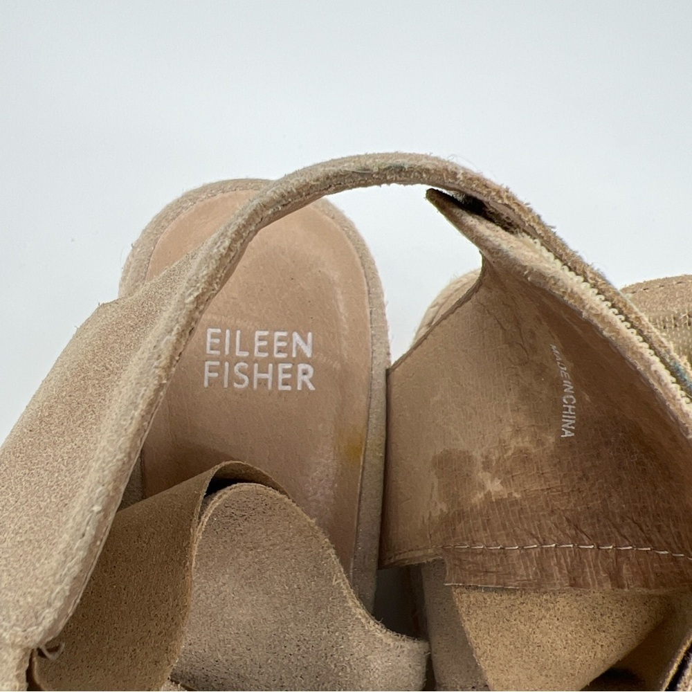 Eileen Fisher Willow 7 Gold Metallic Leather Suede Wedge Espadrilles  Sandals - Picture 12 of 12